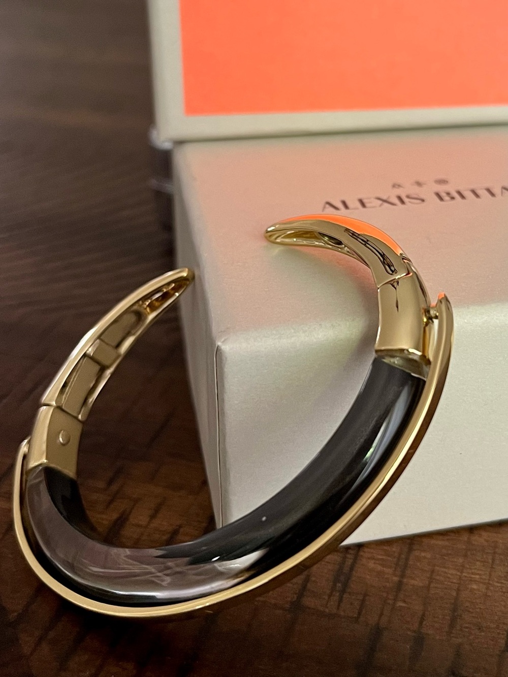 Alexis Bittar Orbital Lucite Dark Grey Black & Golden Bangle Bracelet - Picture 3 of 17